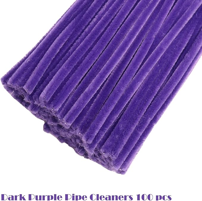 Swpohrat 100 Pieces Dark Purple Pipe Cleaner Craft Set,Thick Fuzzy Chenille Stem Pipe Cleaners for DIY Craft Projects and Decorations
