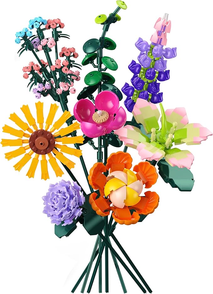 Flowers Bouquet Building Set, DIY Home Offic Botanical Bouquet Decoration Kit, Creative Gift for Women, Girls, Kids, Adults - Great for Birthdays, Christmas and More (861Pcs)