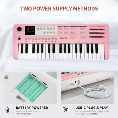 POGOLAB MK1 37 Keys Kids Keyboard Piano, Mini Portable Multi-Function Piano with Excellent Sound Quality, Built-In Speaker & LED Display, Small Electric Music Keyboard Gift for Beginners (Pink)