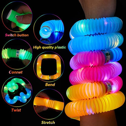 48 PCS Glow in The Dark Party Supplies, Light Up LED Pop Tubes, Glow Tubes Glow Sticks Sensory Toys Birthday Glow Party Favors for Kids, Light Up Toys Goodie Bag Stuffers Gifts Prize (48 PCS)