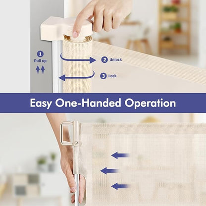 145 Inch Retractable Baby Gates Extra Wide Retractable Dog Gate for Large Openings – Indoor Extra Long Baby Gate Retractable Fence Outdoor Mesh Baby Gate Retractable Pet Gate Long Dog Gate, Beige