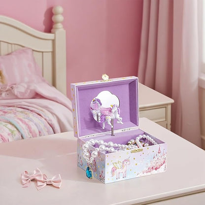 Lolalet Unicorn Music Jewelry Box for Girls, Kids Musical Jewelry Boxes with Spinning Unicorn Doll, Cute Children's Jewelry Storage Organizer Gift for Little Girls Age 3-8 -Pink (Box with Jewelry)