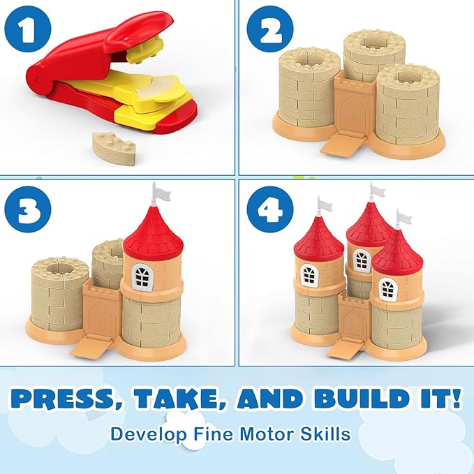 CICIPLAY Play Sand Construction Set, 1.7lbs Moldable Sand Sensory Toys with Brick Mold, Building Toys, Gifts for Boys Girls Age 3-8 (Castle)