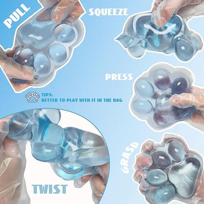 Large Cat Paw Taba Squishy Big Squeeze Toys 5-inch Blue Cute Fufu Squishy Sensory Stress Relief Fidget Toys for Party Favors Sensory Anxiety Toys for Adults (Transparent Blue)