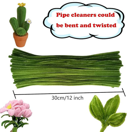 Swpohrat 100 Pieces Moss Green Pipe Cleaner Craft Set,Thick Fuzzy Chenille Stem Pipe Cleaners for DIY Craft Projects and Decorations