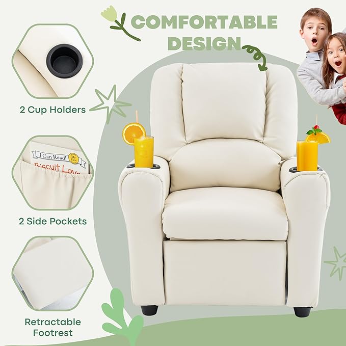 Candy Kids Reclining Chair Leather Recliner Sofa Toddler Youth Children Child Ages 1-6