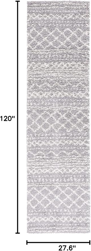 SAFAVIEH Arizona Shag Collection Runner Rug - 2'3" x 10', Grey & Ivory, Moroccan Design, Non-Shedding & Easy Care, 1.6-inch Thick Ideal for High Traffic Areas in Living Room, Bedroom (ASG741G)