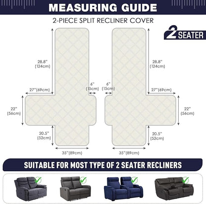 TAOCOCO 100% Waterproof Oversized Loveseat Recliner Cover, Non Slip Split Loveseat Covers for Reclining Loveseat with Elastic Straps for Kids Pets(Oversized 2 Seater, Navy Blue)