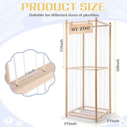 GLDZI Stuffed Animal Storage Zoo, Wooden Stuffed Animal Organizer with Elastic Cords for Boys Girls, Space Saving Toy Plushies Storage Holder for Playroom, Bedroom, Living Room (Burlywood, Large)
