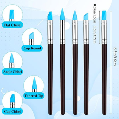 15PCS Silicone Sculpting Tools, Clay Sculpting Tools, Silicone Clay Tool, Modeling Dotting Tool Set with Wooden Handle Ball Stylus for Clays Sculpture, Carving and Shaping
