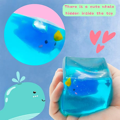 Cube Fidget Toy with Maltose Filling - Glow-in-The-Dark Unicorn Whale Inside, Squishy Sensory Toy, Stress Relief Toy for Halloween, Christmas & Birthday Gift