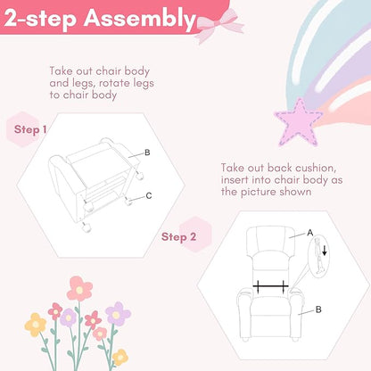 JC HOME Candy Kids Reclining Chair Leather Recliner Sofa Toddler Youth Children Child Ages 1-6