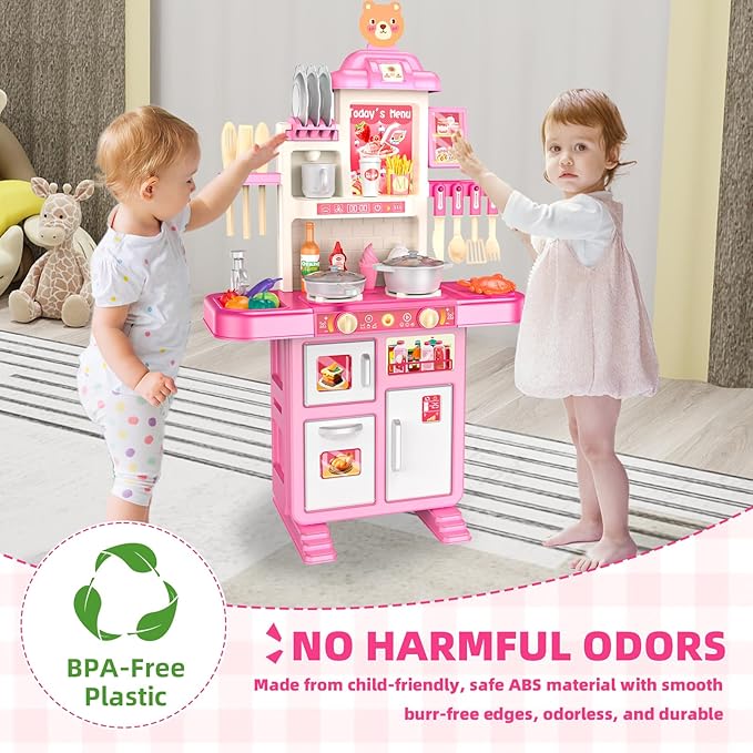 Play Kitchen for Girls and Boys - Realistic Toy Kitchen Set with Lights, Sounds, and Water Circulation for Ages 3-8
