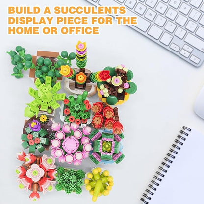 12 Flowers Succulents Building Set for Adults,Succulents Botanical Collection for Home Office Decor,Artificial Plant Building Kits,Gifts for Boys Girls 6+,Birthday Christmas(1185PCS)