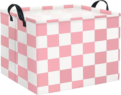 HIYAGON Rectangular Baby Girl Basket Fabric Storage Basket Storage Bin Organizer Box Room Decor(Pink Checkered)