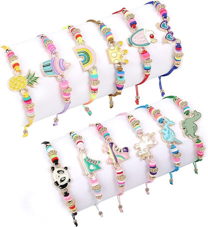 Lorfancy 12 Pcs Kids Girls Bracelets Jewelry Women Unicorn Animal Friendship Bracelet Pendant Teen Toddler Baby Cute Adjustable Multicolor Woven Pretend Play Bracelet