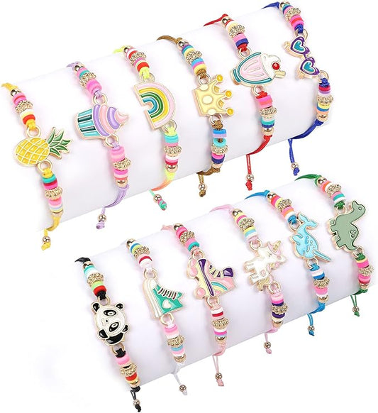 Lorfancy 12 Pcs Kids Girls Bracelets Jewelry Women Unicorn Animal Friendship Bracelet Pendant Teen Toddler Baby Cute Adjustable Multicolor Woven Pretend Play Bracelet