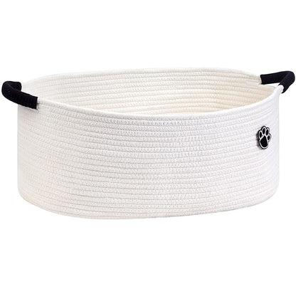 Optish Dog Toy Basket, Toy Box and Bin for Dog Cat Storage, 19.7" X 11" X 7.9" (30L) Large Woven Basket for Blanket Storage, Rope Baskets for Living Room, Bedroom, White