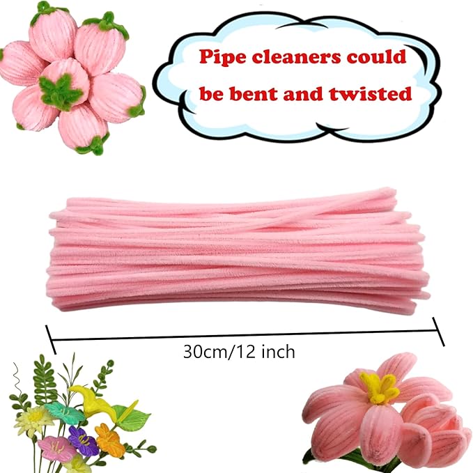 Swpohrat 100 Pieces Light Pink Pipe Cleaner Craft Set,Thick Fuzzy Chenille Stem Pipe Cleaners for DIY Craft Projects and Decorations