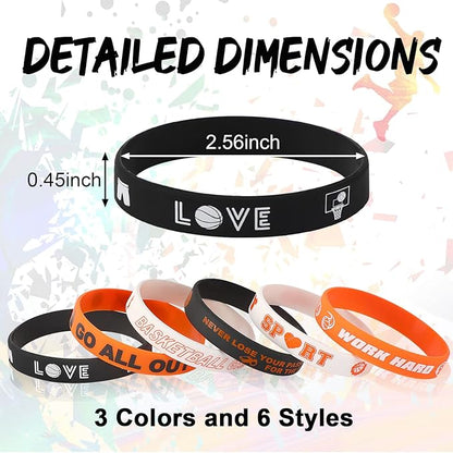 JUNEBRUSHS Basketball Motivational Silicone Wristband, 42PCS Basketball Party Favors Rubber Bracelets for Sports Gifts Sports Prize Party Decorations Rewards Supplies (6 Designs)