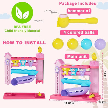 Toddler Musical Toys for 1+ Years Old Girls,Fine Motor Skills Developmental Baby Toy 12-18-24+ Months,Bilingual Toddler Learning Ball Drop Toy,Infant Birthday Gifts Toys for 1 2 Year Old Girl(Pink)