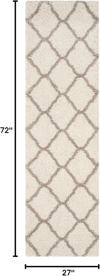 SAFAVIEH Hudson Shag Collection Runner Rug - 2'3" x 6', Ivory & Beige, Moroccan Trellis Design, Non-Shedding & Easy Care, 2-inch Thick Ideal for High Traffic Areas in Living Room, Bedroom (SGH283D)