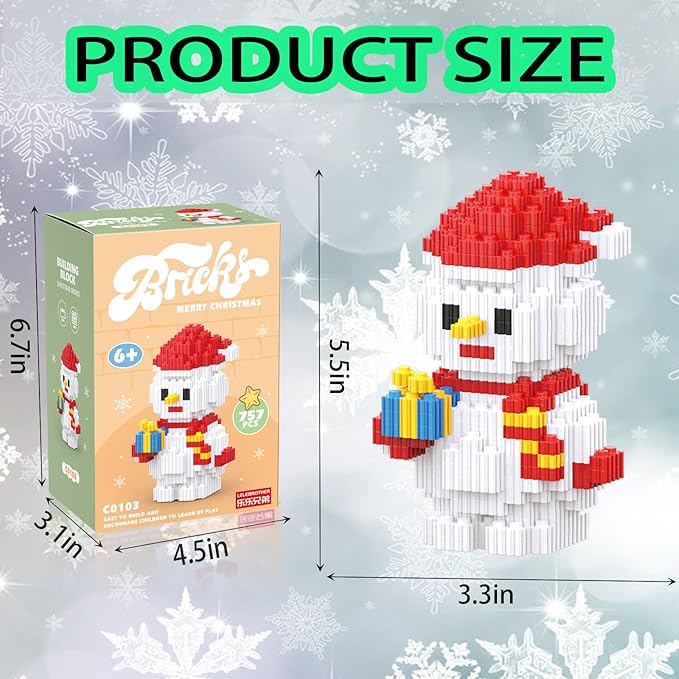 Christmas Building Blocks Snowman Compatible for Lego Christmas Micro Blocks Stacking New Toys Holiday Present Box New Year Birthday Gifts for Kids 6-12 Years Old (Snowman)