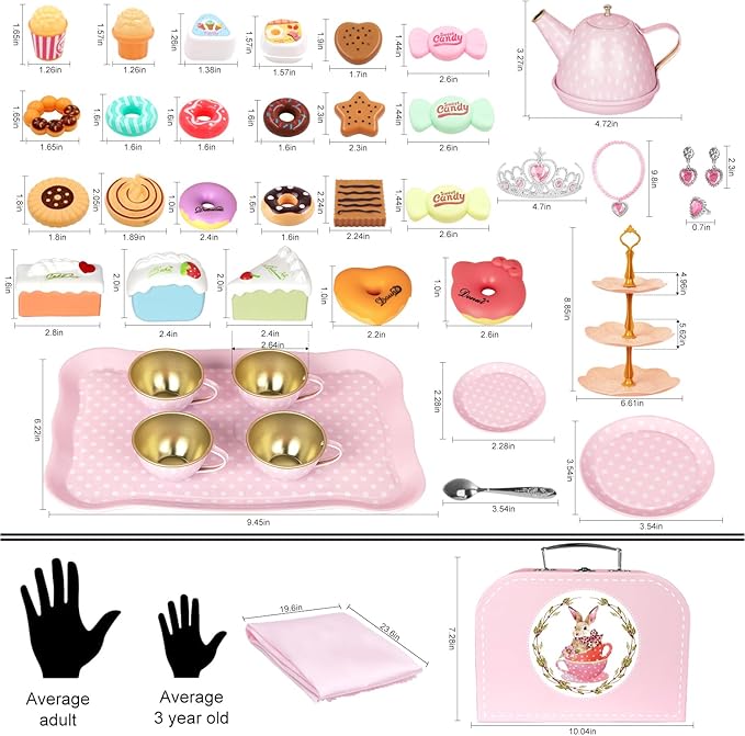Tea Party Set for Little Girls, 49PCS Princess Tea Time Toys Including Tea Set Dessert Carrying Case, Kids Kitchen Pretend Playset, Tea Set for Girls Birthday Toddler Gifts Age 3-8