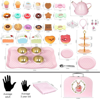 Tea Party Set for Little Girls, 49PCS Princess Tea Time Toys Including Tea Set Dessert Carrying Case, Kids Kitchen Pretend Playset, Tea Set for Girls Birthday Toddler Gifts Age 3-8