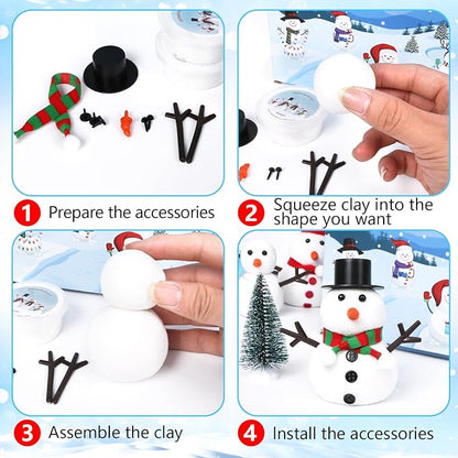 Christmas Build a Snowman Craft Kit for Kids, 24 Pack Modeling Clay DIY Snowman Kit, Craft Kit for Christmas Arts and Craft Activities, Christmas Stocking Stuffers for Kids, Christmas Crafts Xmas Gift