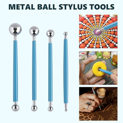 UUSYCUN 9PCS Sculpting Clay Dotting Tools, Dotting Tools for Painting Mandalas, 2-Way Ball Stylus Clay Tools for Embossing, Sculpting, Shaping, Nail Art, Polymer Clay, Pottery Crafts, Rhinestone, Rock