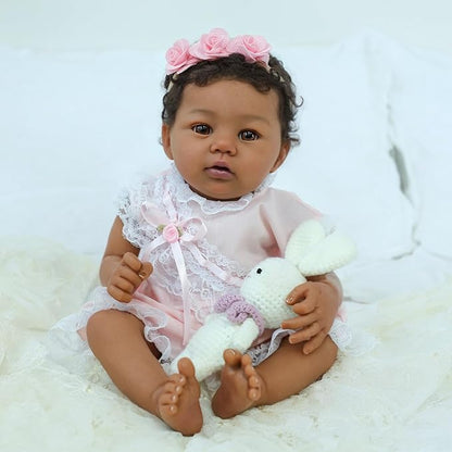 Reborn Baby Doll Black Girl – 18-Inch Realistic Lifelike African American Newborn Handmade Doll with Real Life Soft Weighted Body and Accessories – Gift Set for Kids Ages 3 and Up