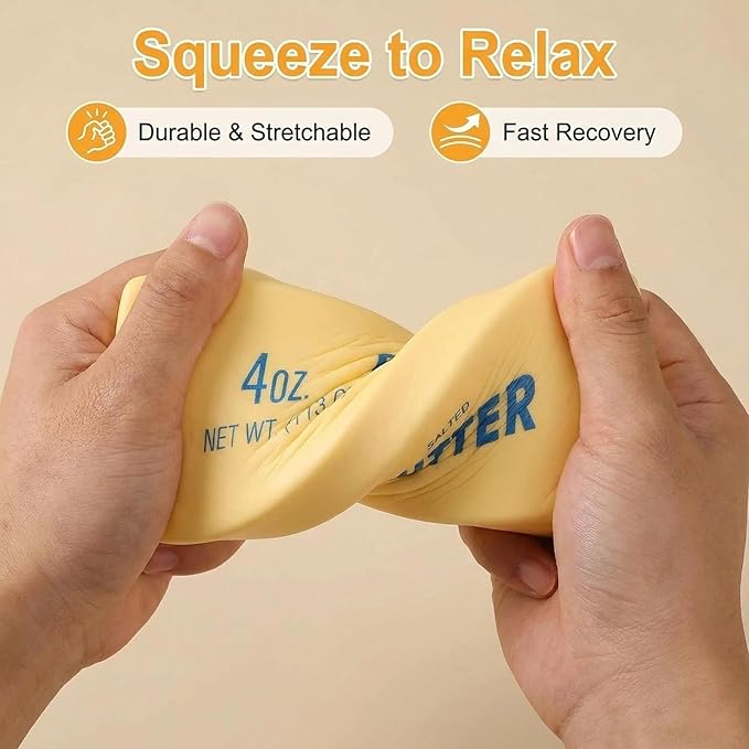Slow Rebound Cute Butter Squeeze Stress Balls, 2026 New Squeeze Ball Realistic Butter Stick Soft Squeeze Toys, Upgrade Stress Relief Fidget Toys Wet Slow Rebound Stress Relief Toy (1, Yellow) (2Pcs)