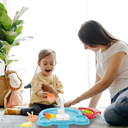Ruibytree Play Kitchen Sink Toy, Water Toys for Kids with Electronic Dishwasher, Pretend Play Utensils Accessories and Play Cutting Food for Boys and Girls (Cute Duck)