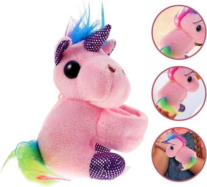 Abaodam Animal Slap Bracelet Unicorn Slap Bracelet Plush Stuffed Animal Hugger Snap Wrist Band for Kids Birthday Party Toy