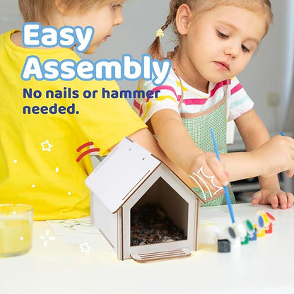 Neliblu Bird Houses to Paint for Kids - Wooden - 12 Pc, Plywood, Durable Material, Educational Fun, Complete Set, Child-Safe, Bulk Crafts - Paint a Bird House Kit for Kids