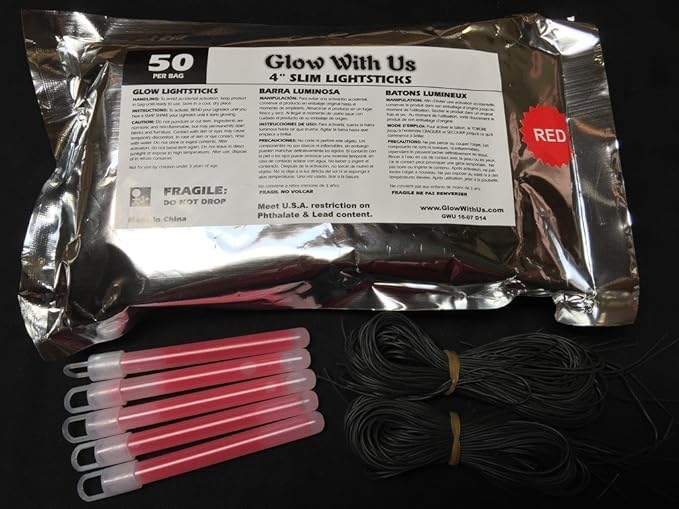 Glow Sticks Bulk Wholesale, 50 4” Red Glow Stick Light Sticks. Bright Color, Kids Love Them! Glow 8-12 Hrs, 2-Year Shelf Life, Sturdy Packaging, GlowWithUs Brand