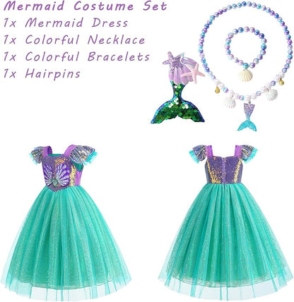 Foierp Mermaid Costume for Girls Little Princess Mermaid Dress up for Kids with Accessory Party Christmas Halloween Outfit