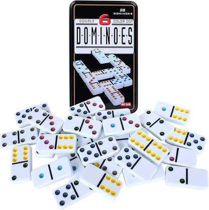 Double Six Dominoes, 28 Tile Colored Dots Domino Game Set with Tin Box, Classic Family Board Games for Kids, Adults and Families for 2-4 Players
