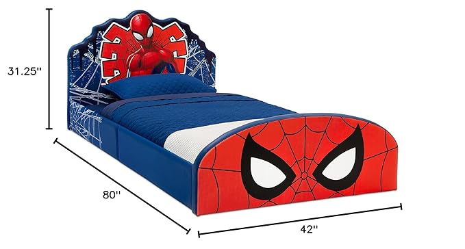 Delta Children Marvel Spider Man Upholstered Twin Bed, Red/Blue