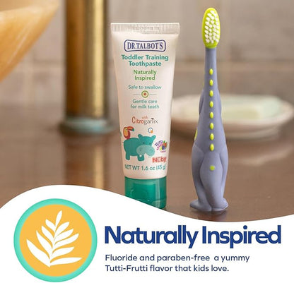 Dr. Talbot's Toddler Training Toothbrush and Natural Kids Toothpaste with Citroganix - 1.6 oz - Fluoride-Free Toothpaste and Toddler Toothbrush - 6+ Months - Dinosaur