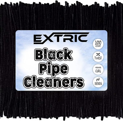 Pipe Cleaners Craft - 100 Pcs Black Chenille Stems, 6mm x 12 Inch Fuzzy Sticks, Great for DIY Arts and Craft Projects and Decorations