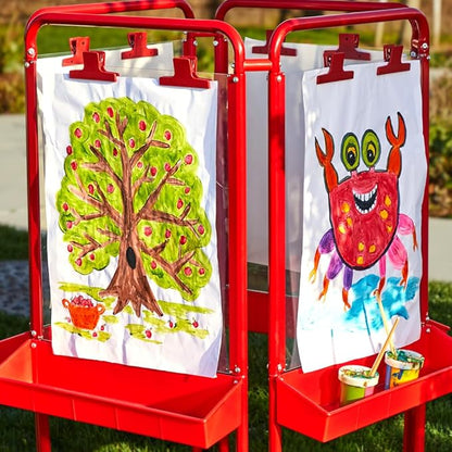 Colorations 4WAPE Adjustable Indoor-Outdoor Metal Frame Easel with Paint-on Acrylic Panels for Four Children
