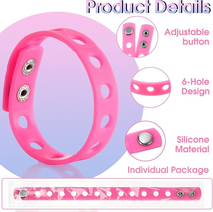 MTLEE 12 Pieces Silicone Wristbands Adjustable Rubber Bracelets Colorful Cute Charm Bracelets with Holes for Shoe Charm Boys Girls Birthday Party Award