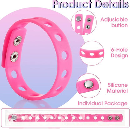 MTLEE 12 Pieces Silicone Wristbands Adjustable Rubber Bracelets Colorful Cute Charm Bracelets with Holes for Shoe Charm Boys Girls Birthday Party Award