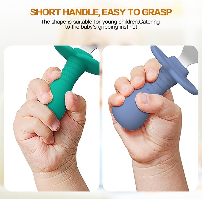 Baby Forks Toddler Forks for Self Feeding, Kids Forks with Silicone Round Handle, Stainless Steel Toddler Utensils Children Safe Silverware Set, Anti-Choke Design, BPA Free - Pink