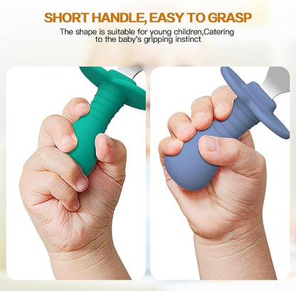 4 Pieces Toddler Forks Baby Forks, Kids Silverware Set with Silicone Handle, 18/8 Stainless Steel Children Safe Forks, BPA Free, Anti-Choke Design, Fork Cutlery Set For Kids