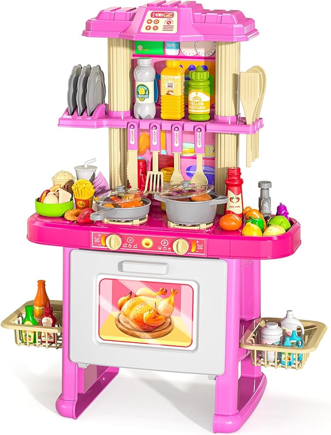 Pretend Food Kitchen Toys for Kids Age 3 4 5 6 7 8 - Girls Toys Play Kitchen with Toy Accessories for Girls, Play Dishes, Cooking Toys for Kids Ages 3-5, Gifts Toys for Girls (Medium)