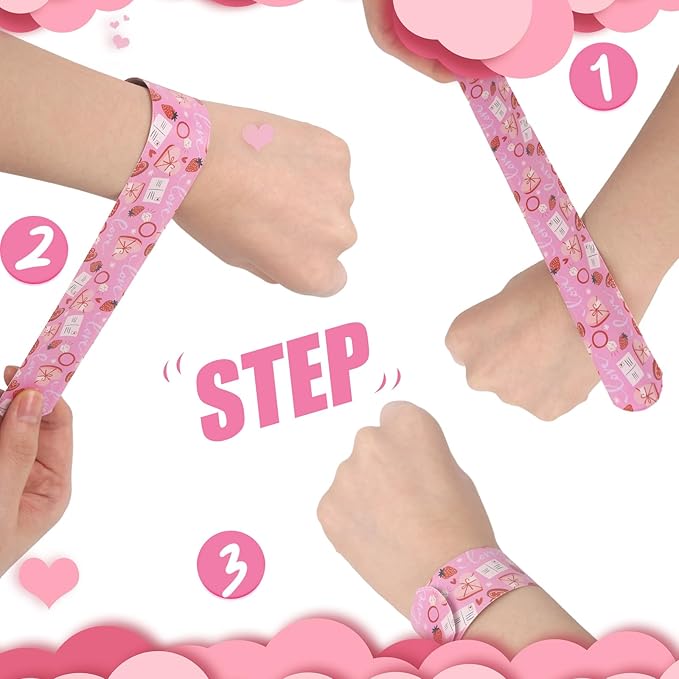 MCPINKY 64PCS Valentines Day Slap Bracelets, Slap Wristbands Assorted Red Valentines Day Snap Bands for Valentine's Day Party Favors Kids Class Rewards