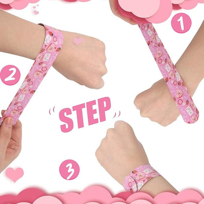 MCPINKY 64PCS Valentines Day Slap Bracelets, Slap Wristbands Assorted Red Valentines Day Snap Bands for Valentine's Day Party Favors Kids Class Rewards